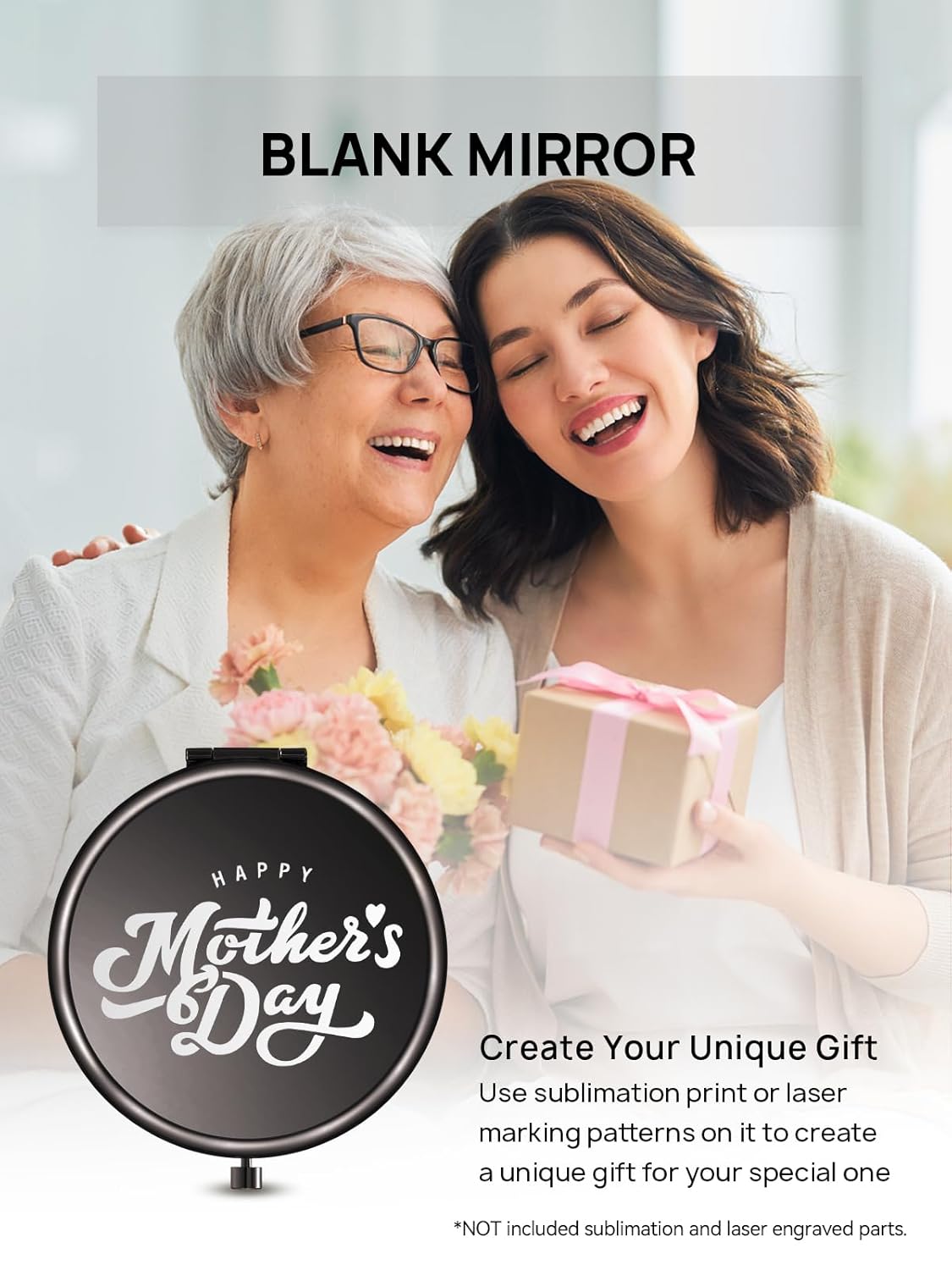 Compact Mirror Bulk, Pack of 24 Double-Sided 1X/2X Magnifying Metal Makeup Mirrors(Round, Onyx Black)