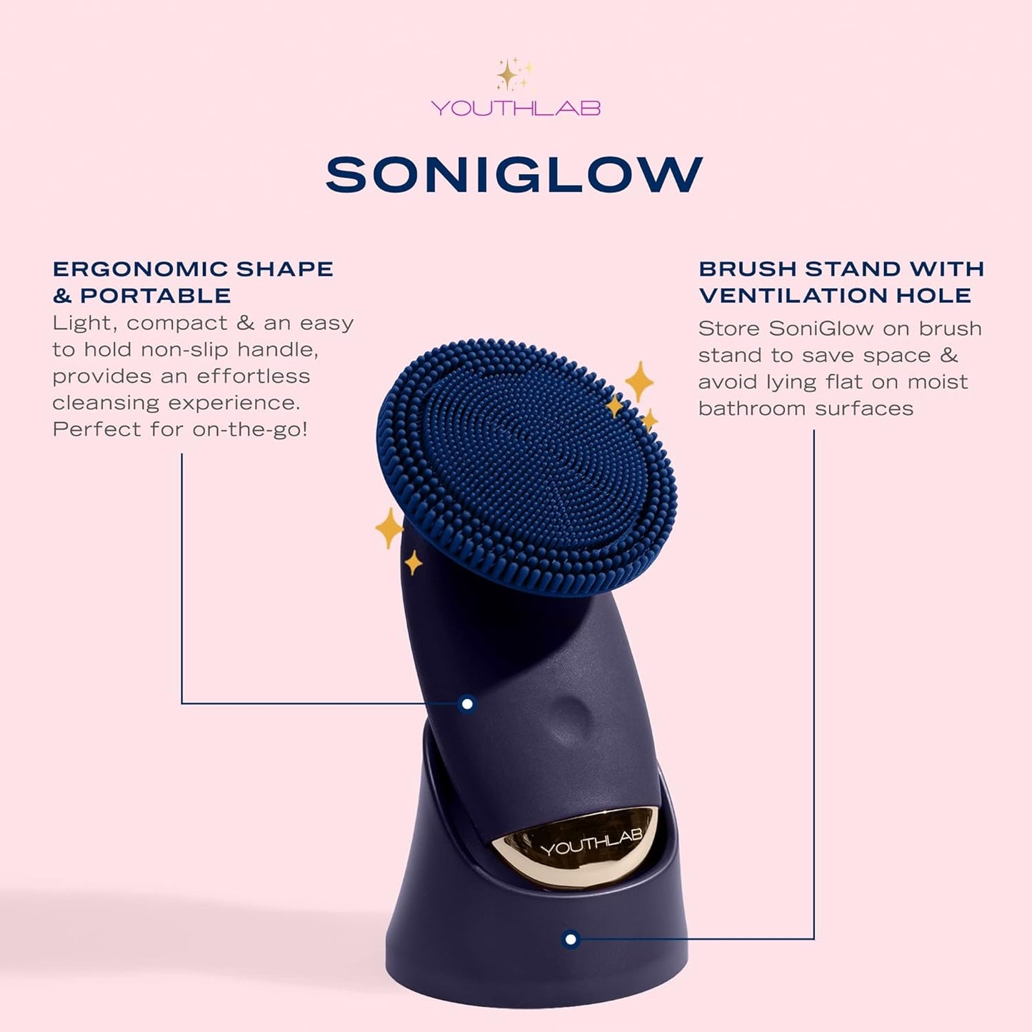 SoniGlow Silicone Facial Cleansing Brush – Electric Vibrating Skincare Scrubber Tool for Deep Pore Cleansing, Gentle Massage, Makeup Removal, Waterproof and Rechargeable (Navy)