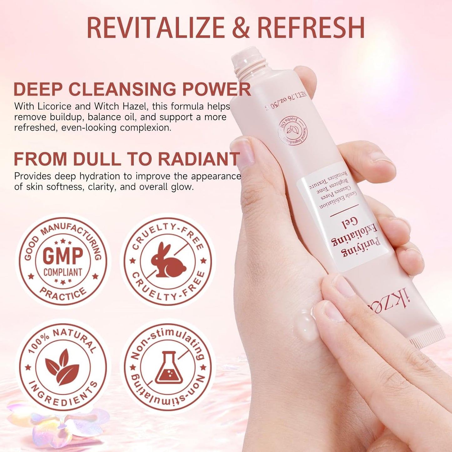 Purifying Exfoliating Gel, Natural Exfoliating Purifying Cream, Facial Exfoliator Cleanser, Gentle Face Wash-Cleansing Moisturizing Peeling Gel, For All Skin Types (1.76 Fl Oz (Pack of 1))