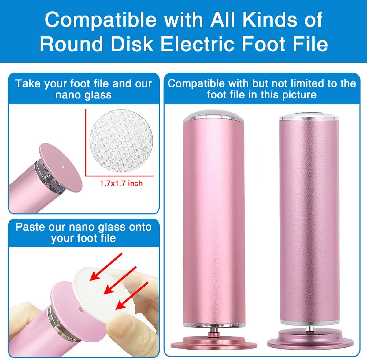 2 Pcs Nano Glass Grinding Replaceable Disc for Dermave Electric Foot Callus Remover with 60 Pieces Replaceable Round Double-Sided Adhesive Pads