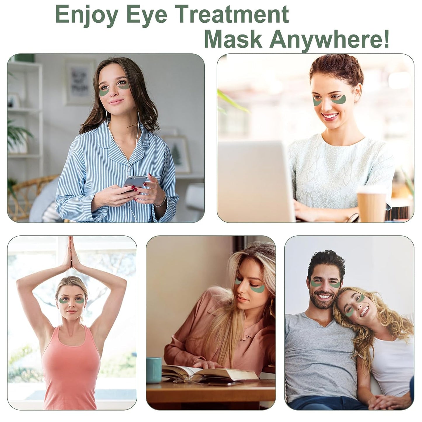 Under Eye Patches-30 Pairs Green Tea Eye Mask Skin Care Products-Eye Masks Skincare for Dark Circles and Puffiness,Reduce Wrinkles,Eye Bags and Fine Lines, or Women and Man,with Hair Clips