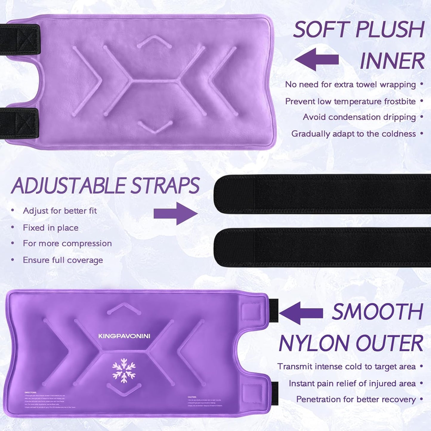 XXL Knee Ice Pack Wrap Around Entire Knee After Surgery, Reusable Gel Ice Pack for Injuries, Large Ice Bags for Pain Relief, Swelling, Sports Injuries, 1 Pack (Purple)