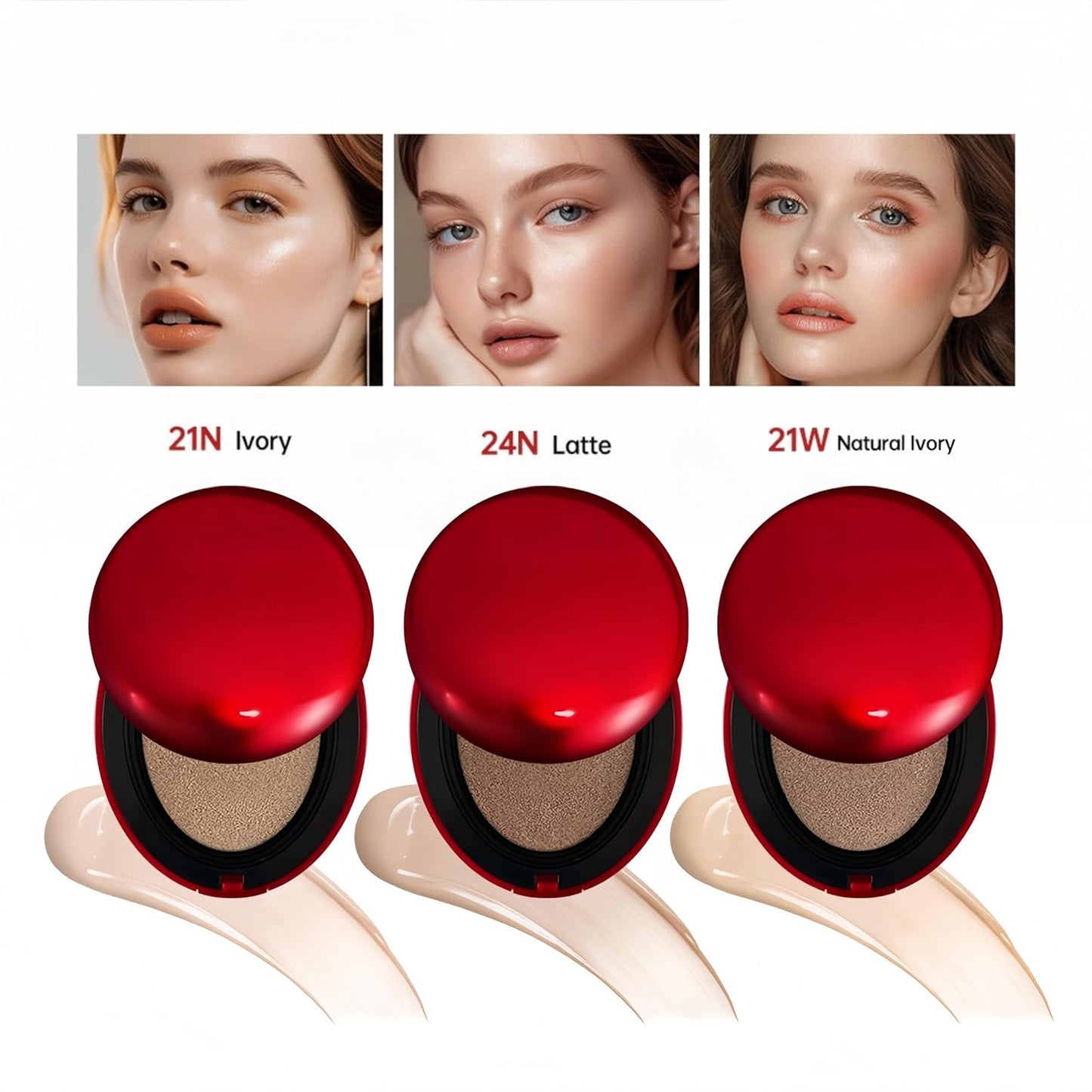 MAEPEOR Cushion Foundation 9 Colors Full Coverage Weightless Satin Glow Foundation Hydrating Long-Lasting Cushion BB Cream (Color 03)