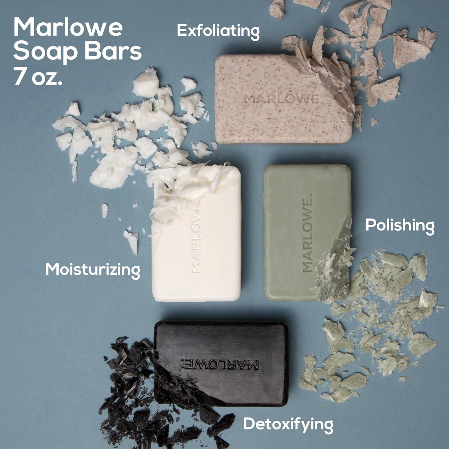 MARLOWE. No. 106 Charcoal Soap 7 oz (3 Bars) Body Bar Soap for Men, Cleansing, Purifying & Hydrating with Natural Extracts, Shea Butter, Olive Oil & Green Tea Extracts, Fresh Woodsy Scent