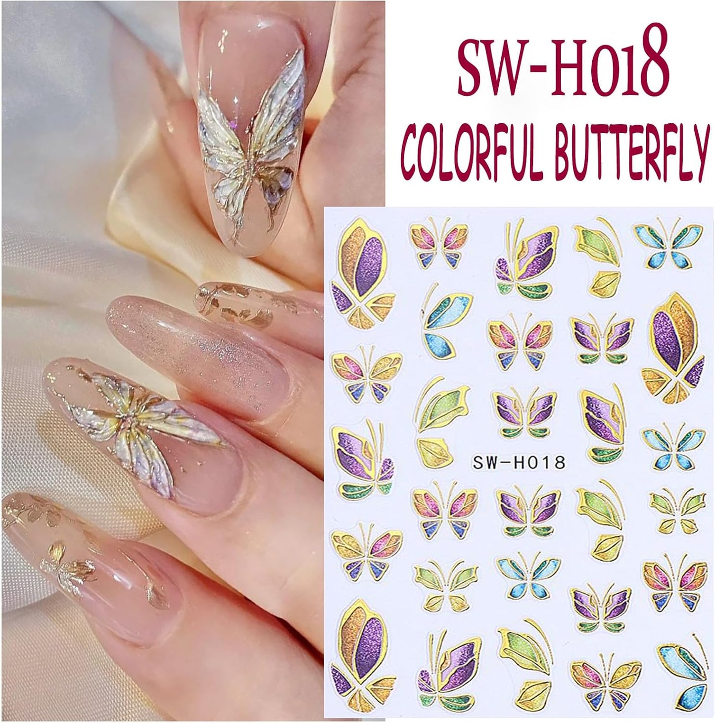 Butterfly Nail Art Stickers Gold Butterflies Nails Art Decals 3D Self-Adhesive Nails Sticker Holographic Spring Decal Decoration for Women Blue Butterfly Manicure Stickers DIY Nail Supplies
