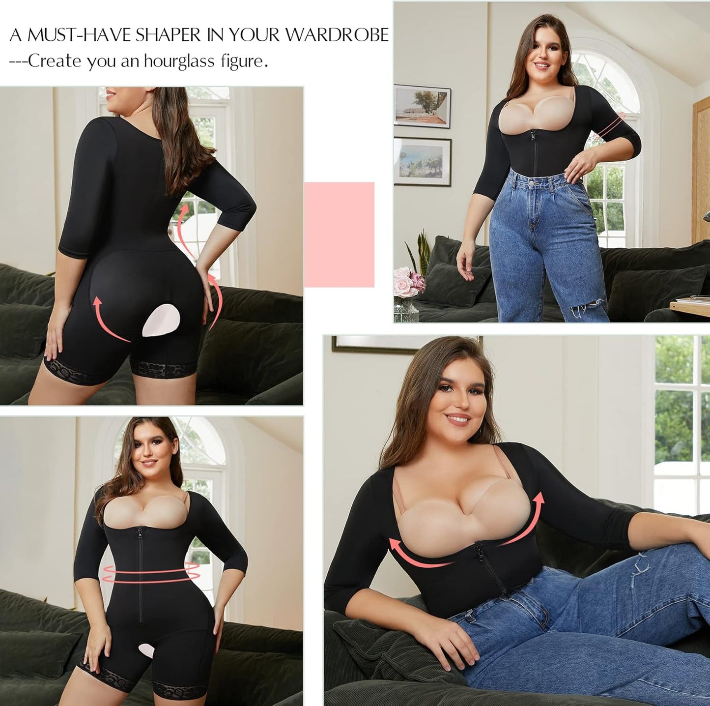 MERYOSZ Full Body Waist Trainer for Women Zipper Tummy Control Bodysuit Upper Arm Shaper Open Bust Slimmer Corset Shapewear