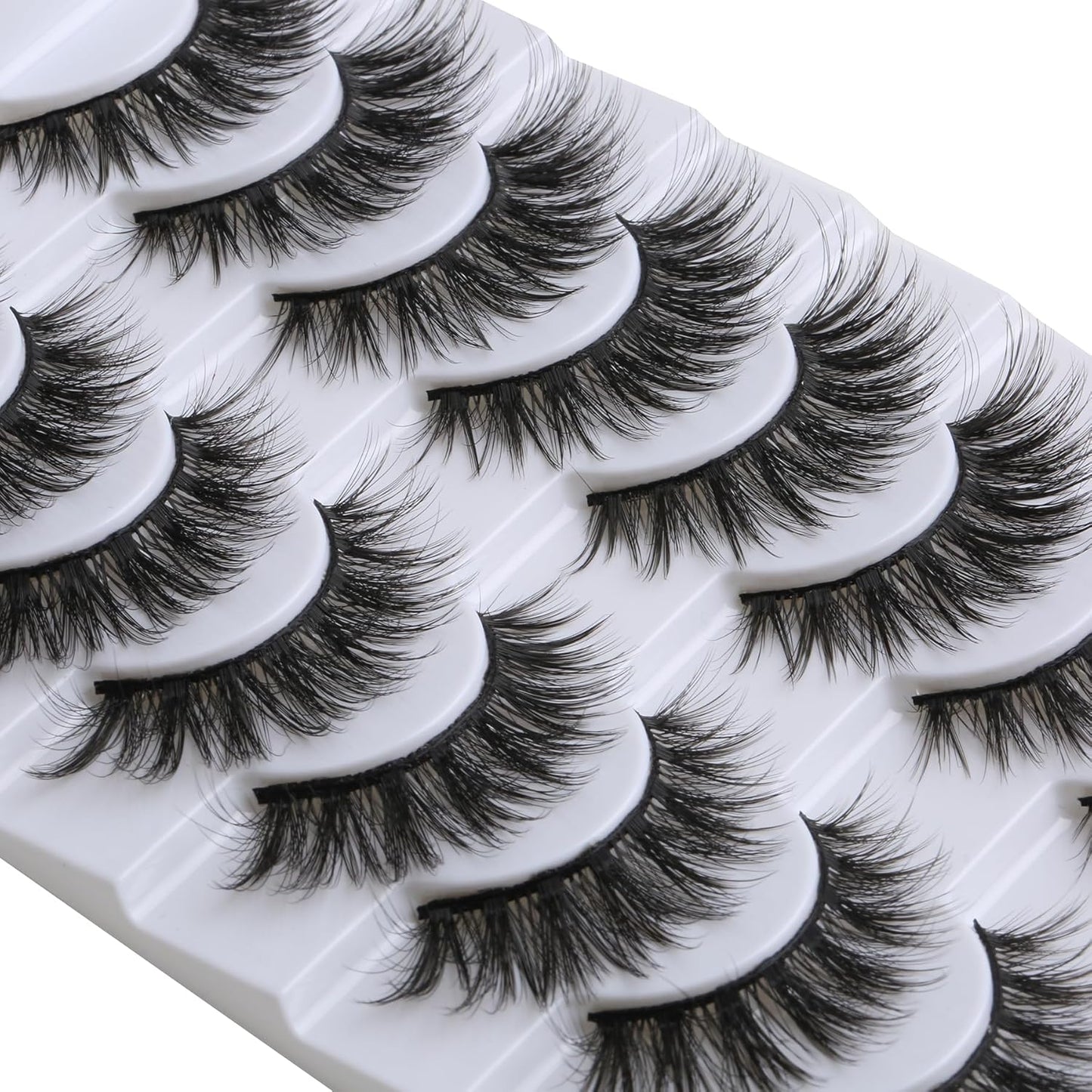 SUNWELL False Eyelashes 16mm Mink Lashes Cat Eye Lashes Strips 8D Fluffy Faux Mink Lashes Soft Wispy Luxury Volume Fake Lashes 10 Pairs Pack