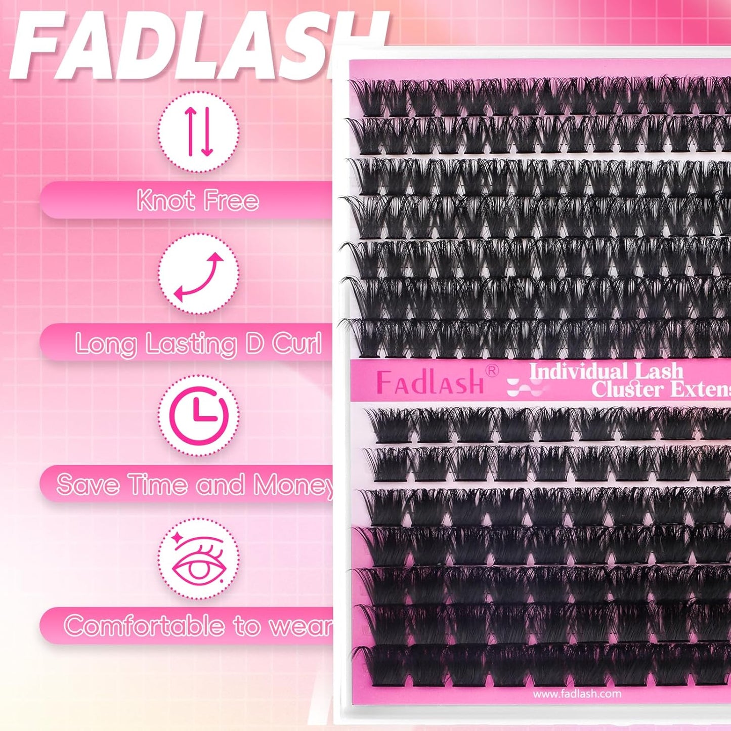 FADLASH Cluster Lashes D Curl Wispy Individual Lashes DIY Eyelash Extension Natural Look Reusable Fluffy Cluster Eyelash Extensions Self Application at Home (100D+200D-0.07D-12-18MIX)
