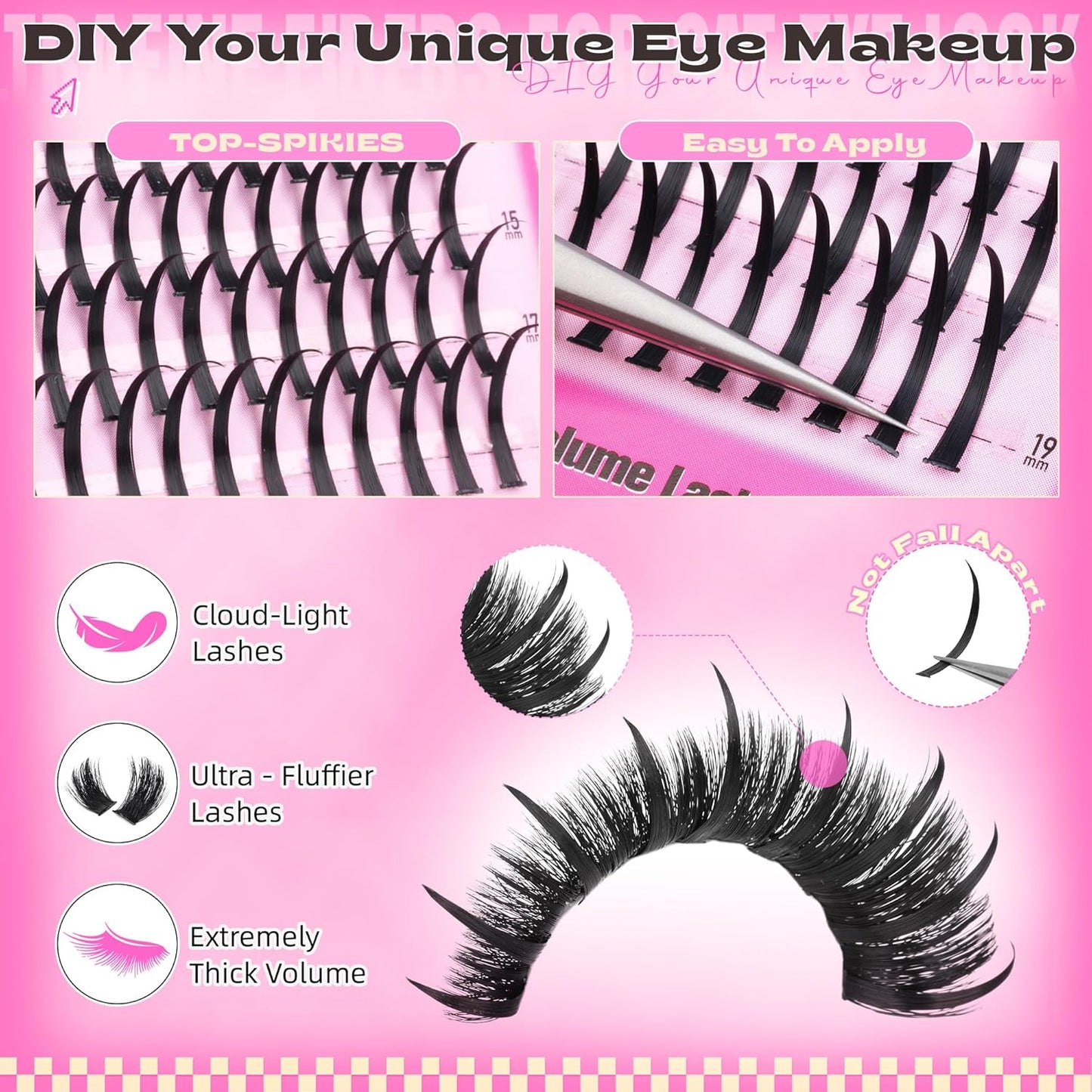 200D Lash Clusters with Spikes Thick Eyelash Clusters Volume Cluster Eyelash Extensions Lash Spikes D Curly Individual Lashes Long Spiky Lash Extension Mega Eyelashes Clusters by Pleell