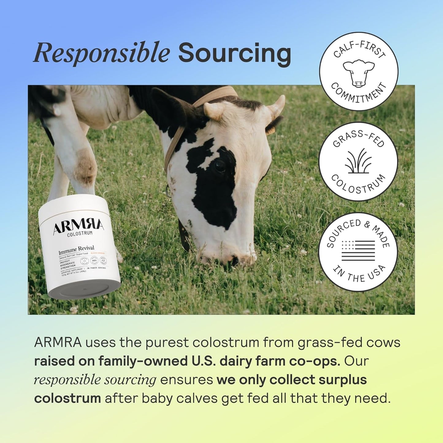 ARMRA Colostrum™ Powder | Vine Watermelon | Gut Health & Bloating | Skin & Hair | Immunity | Keto, Gluten & Fat-Free | 60 Servings