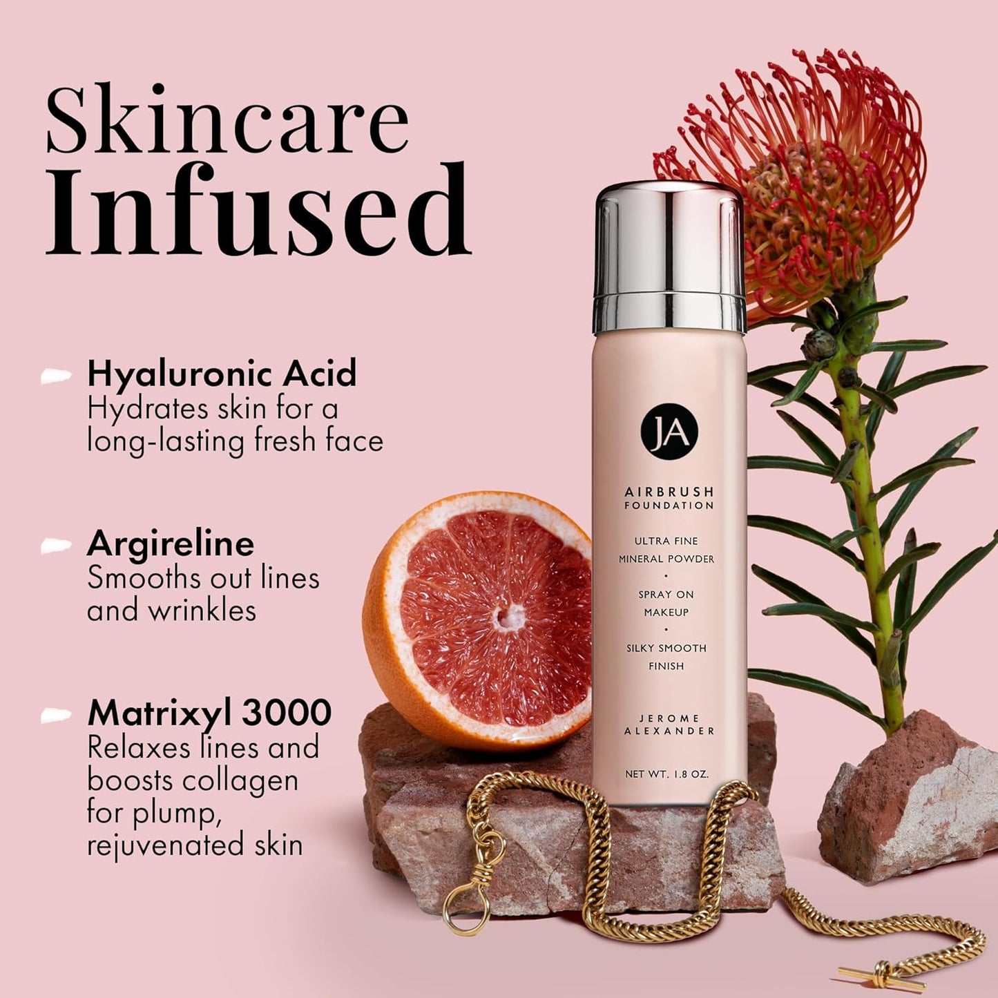 MagicMinerals AirBrush Foundation by Jerome Alexander – 2pc Set with Airbrush Foundation and Kabuki Brush - Spray Makeup with Anti-aging Ingredients for Smooth Radiant Skin - Warm Medium