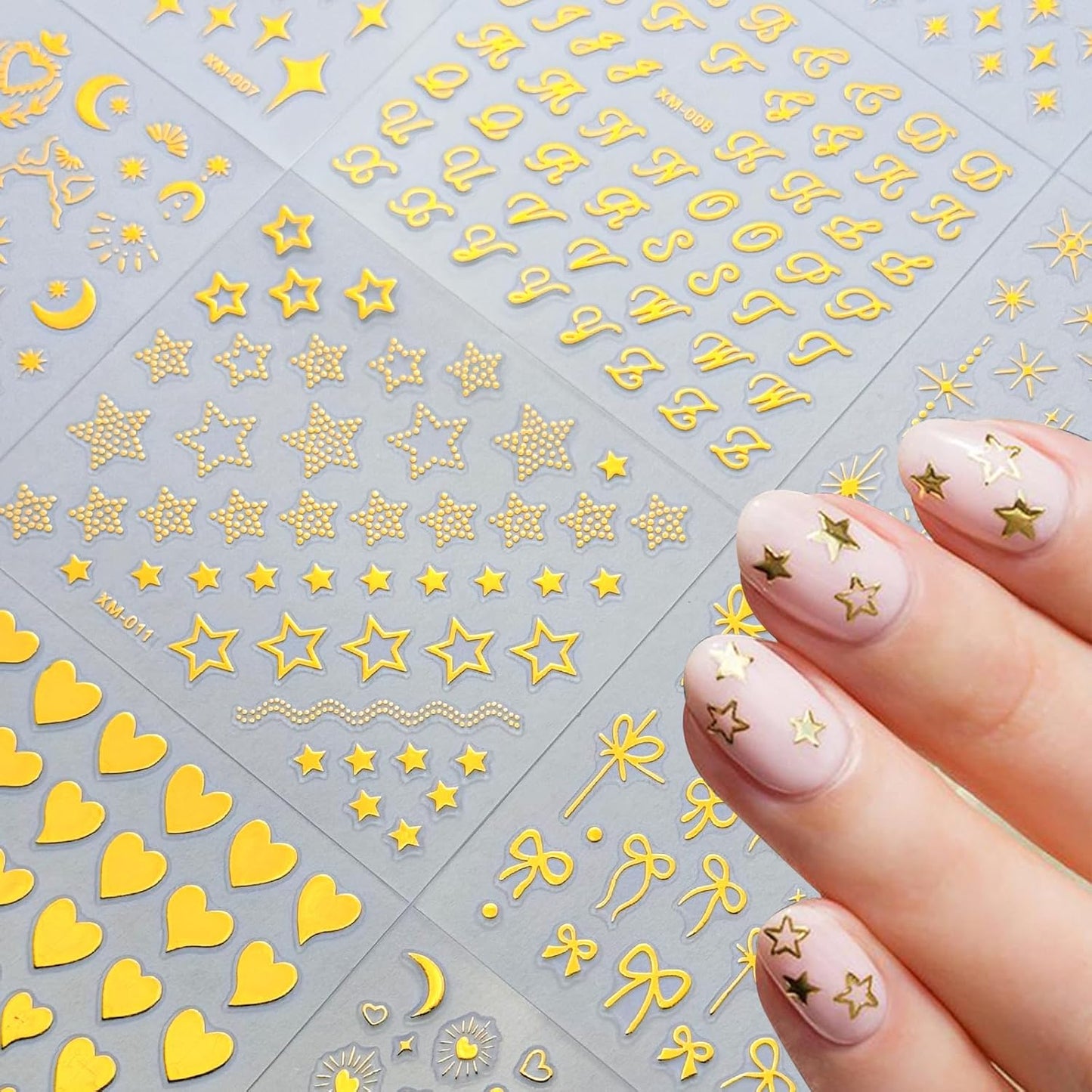 30Sheets Gold Nail Art Stickers Star Line 3D Self Adhesive Nail Stickers for Nail Art Moon Stars Nail Decals Heart Nail for Women and Girls Manicure DIY Decoration