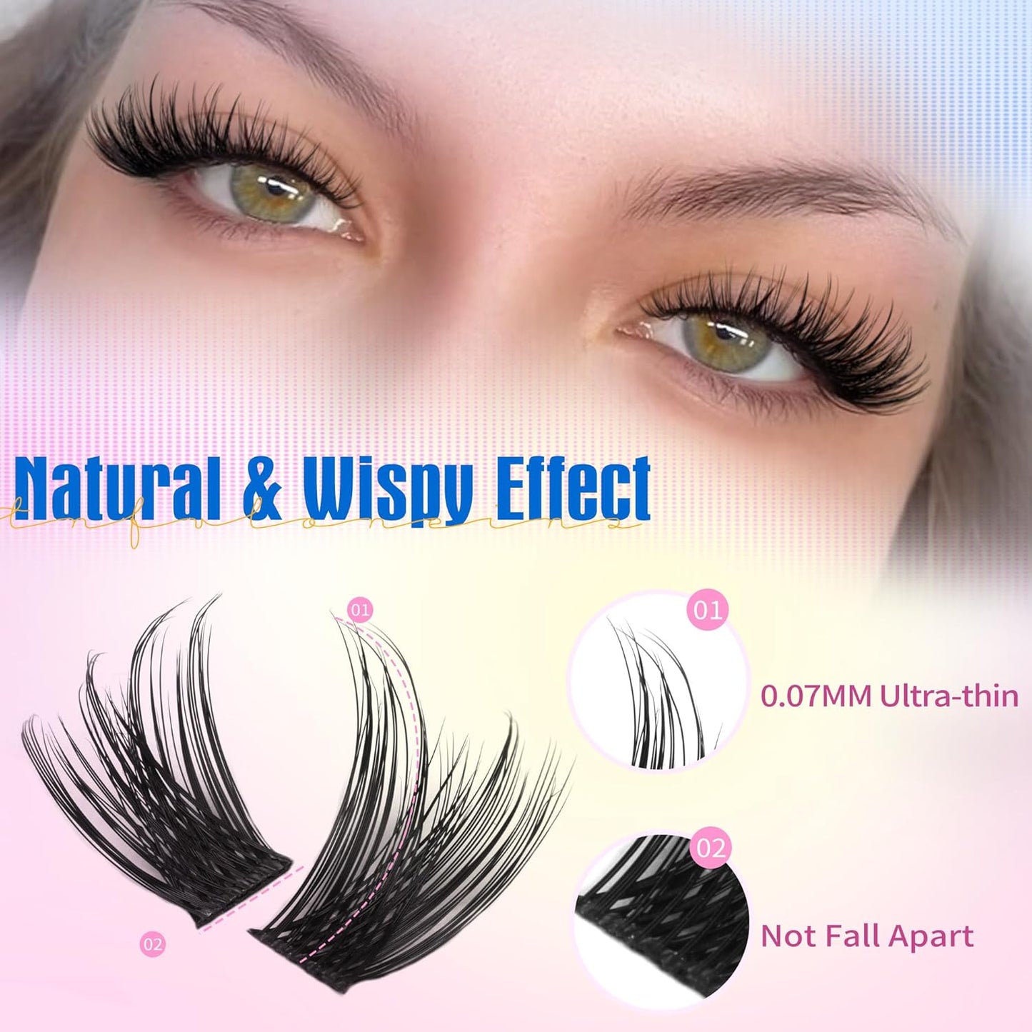 TNFVLONEINS Eyelash Clusters Wispy Cluster Eyelash Extensions Natural Lash Clusters C Curl Individual Lashes Fluffy Eye Lash Clusters Soft Lash Extension Fake Eyelashes