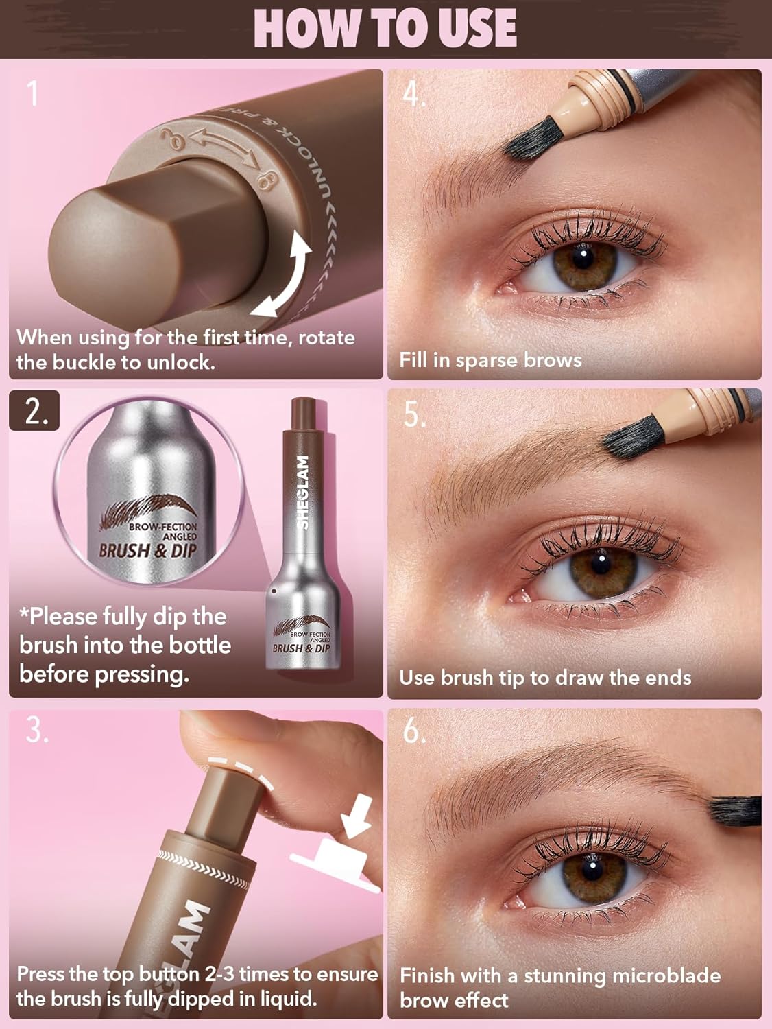 SHEGLAM Brow-Fection Angled Brush & Dip Upgraded Microblading Eyebrow Pen Long Lasting Waterproof Easy To Color-Espresso