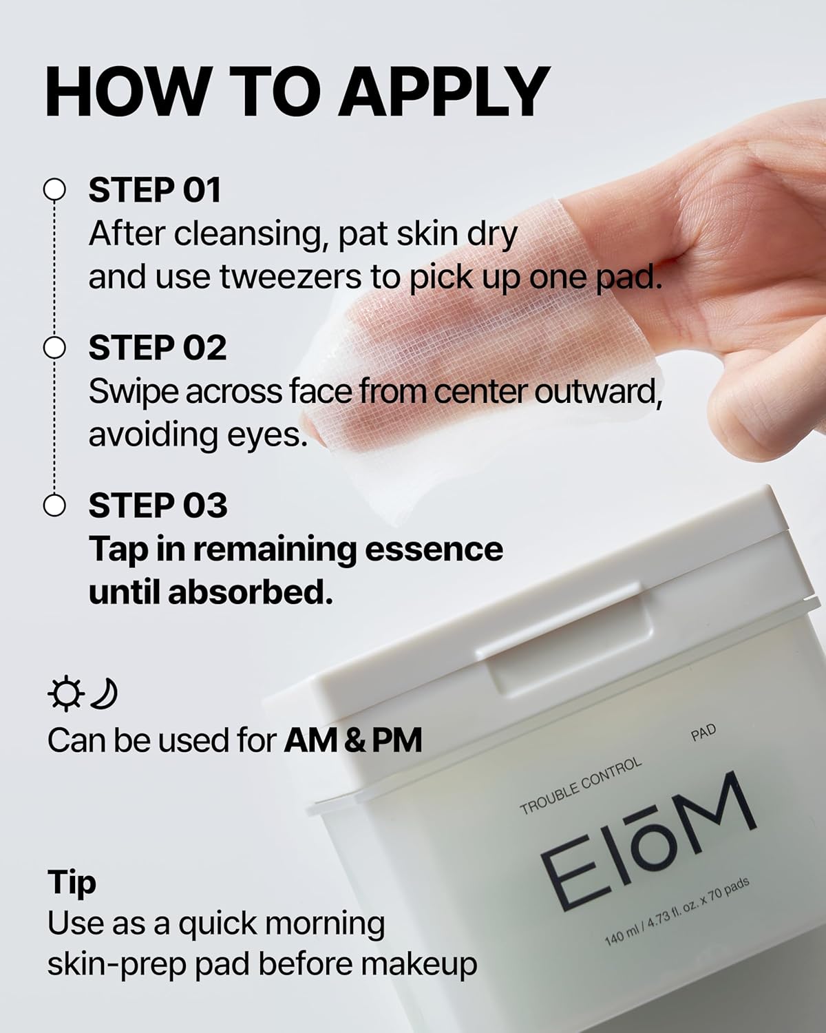 Trouble Control Pad | Korean Toner for Oily, Sensitive & Acne-Prone Skin – Exfoliating Facial Pads with Dual Cotton Rounds & Calming Botanicals (70 Pads)