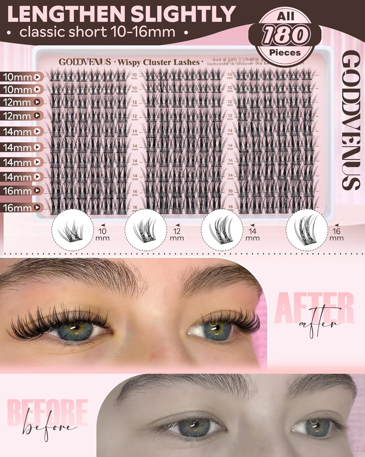 Manga Lash Clusters Kit Natural Wispy Cluster Eyelash Extensions Kit 180 Pcs Fairy C Curl Cluster Lashes 10-16mm Fluffy Lash Extensions Kit Anime Cosplay No Plastic Feel Individual Lash