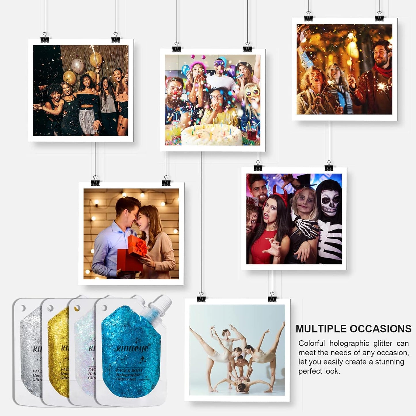 Holographic Face Glitter Gel Body Shimmer Makeup for for Hair, Face, Clavicle, Arm, Nail, Eyeshadow, Long Lasting Waterproof Mermaid Sequins Party Glitter for Rave Festival, 1.35oz (Pure Silver #10)