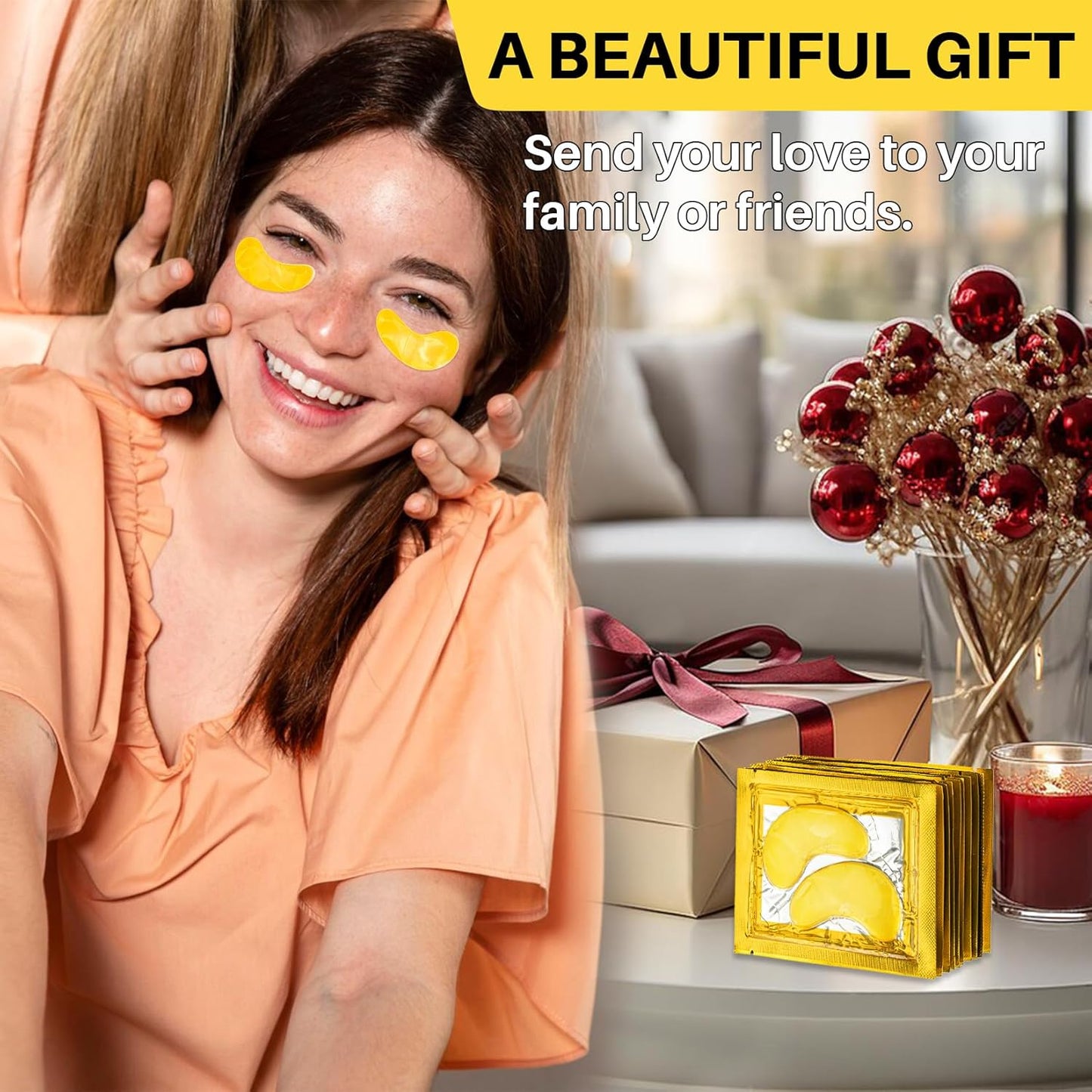 Gold Under Eye Patches - 30 Pairs Golden Glow Under Eye Patches for Dark Circles,Gold Moisturizing Eye Skin Mask for Women,Eye Dark Circles Masks for Bags and Wrinkles