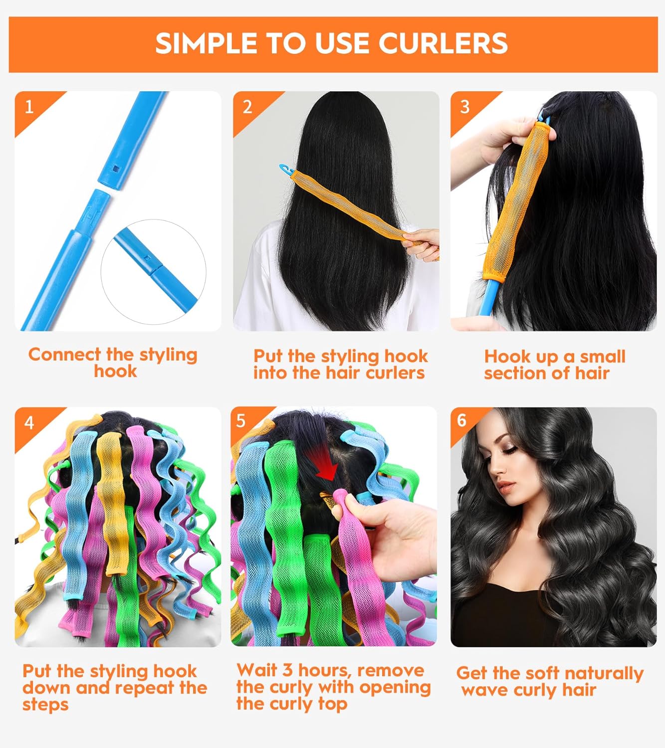 42 Pieces Heatless Waves Hair Curler, No Heat Damage Wavy Hair Curlers with 2 Sets of Styling Hooks, Heatless Curls for Women Girls Short Hair(4 Colors,25cm/ 9.9")