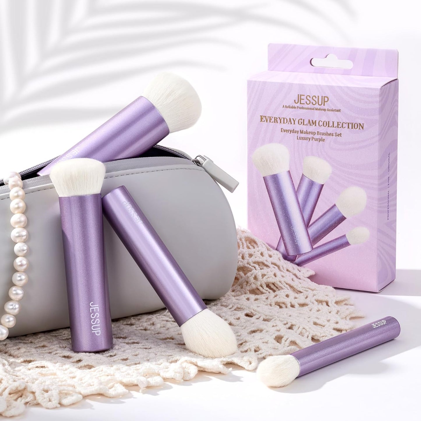 Jessup Makeup Brushes Set 4pcs Face Kabuki Brush for Foundation Contour Powder Blush Bronzer and Highlighter, Premium Synthetic Fiber Cruelty-Free, Luxury Purple T517