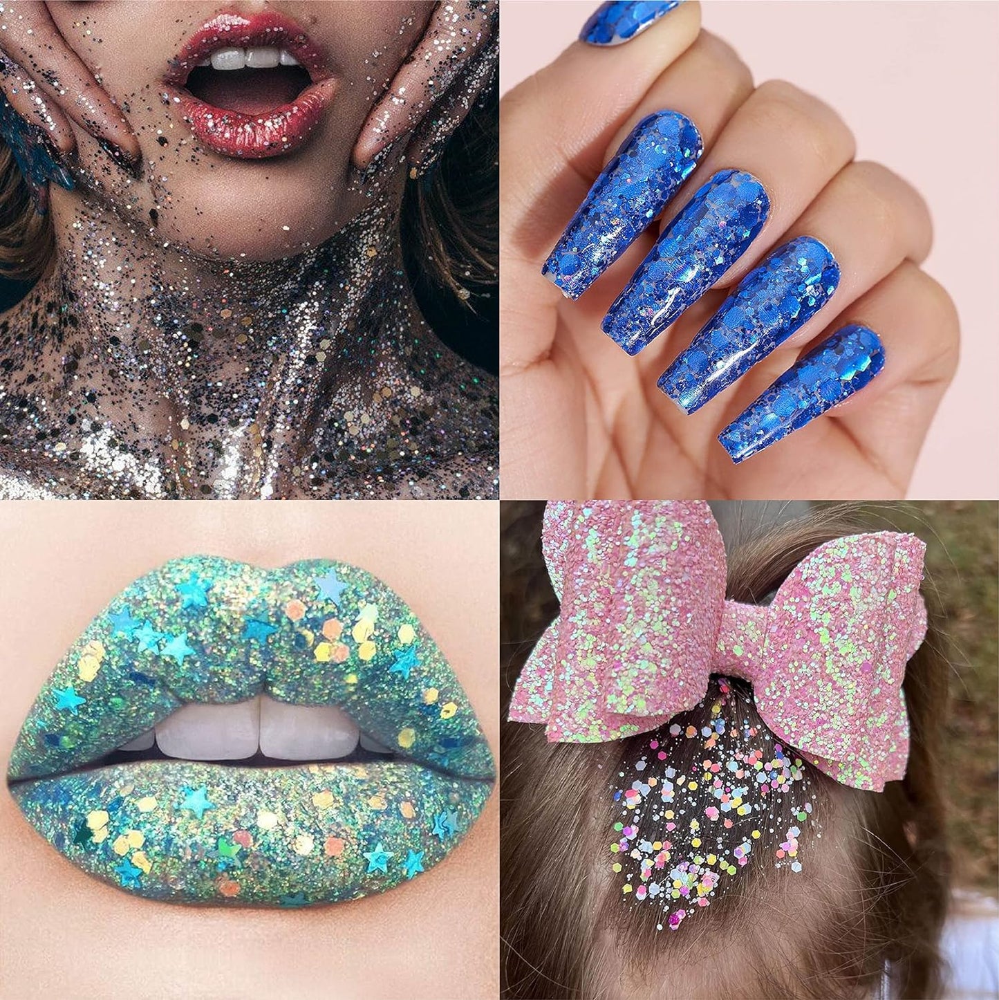 Holographic Chunky and Fine Glitter Mix, 45 Colors Festival Sequins & Powder, Iridescent Flakes, Cosmetic Face Body Eye Hair Nail Art Resin Tumbler Loose Glitter