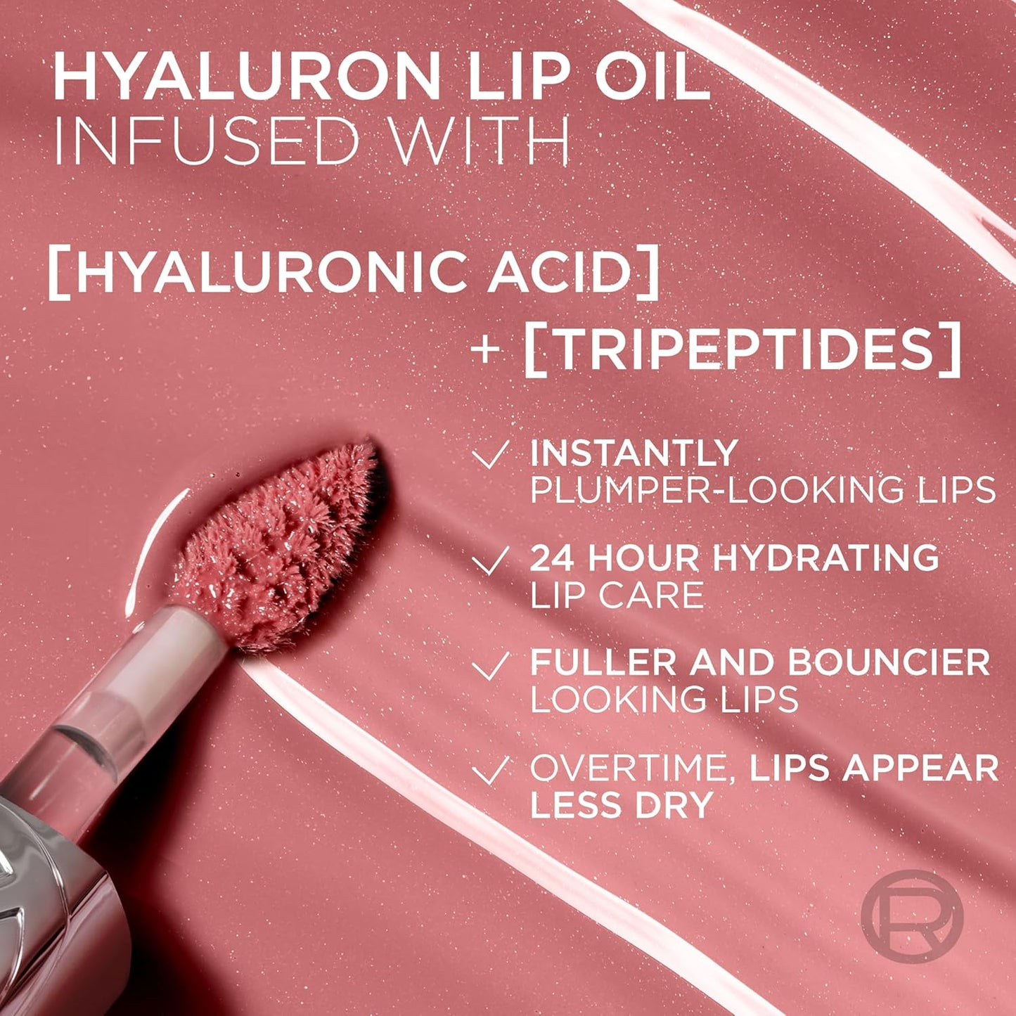 L'Oreal Paris Plump Ambition Hyaluron Lip Oil, 24 HR Lip Gloss with Hyaluronic Acid, Volumizing Formula with Glass-Like Shine, La Nuit Sparkle, 0.16 Fl Oz