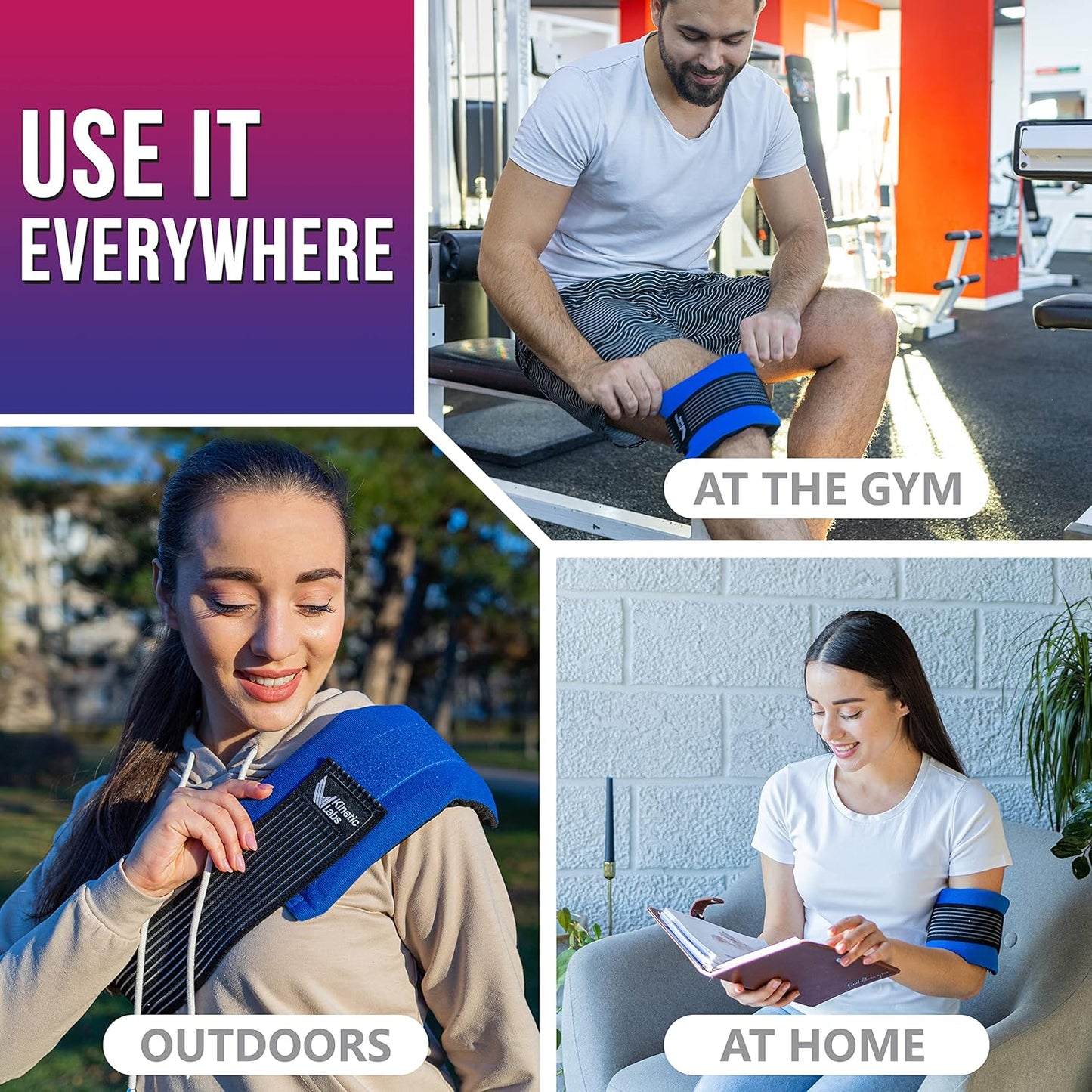 Reusable Ice Pack Wrap by Kinetic Labs - Gel Ice Pack Wrap - Ice Packs for Injuries Reusable (Large with Extra Gel Pack)