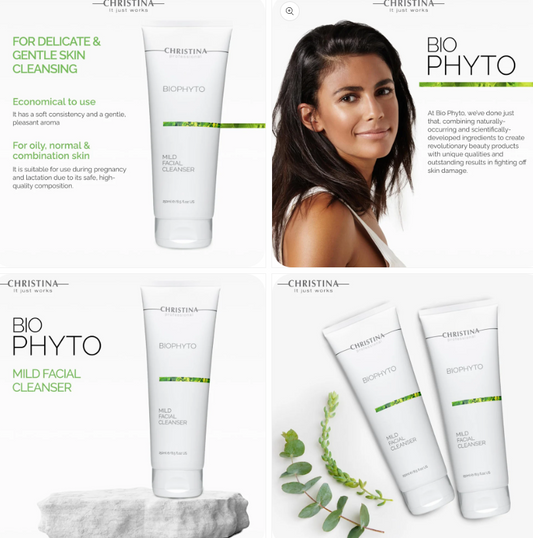 CHRISTINA Biophyto Mild Facial Cleanser — soapless gentle face wash with green tea and cucumber extracts for refreshed, balanced skin at GlownovaBeauty.