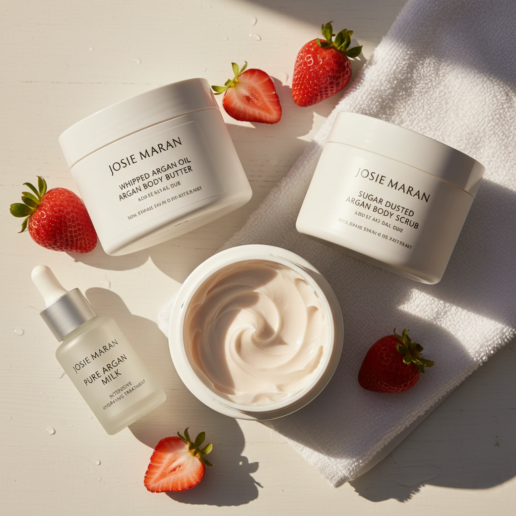 Josie Maran Bod Squad Body Care Set — Argan Sugar Scrub and Whipped Body Butter for smooth, hydrated, glowing skin, available at GlowNovaBeauty.