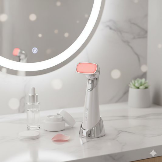 Red light and microcurrent acne therapy wand for facial lifting and lymphatic drainage.