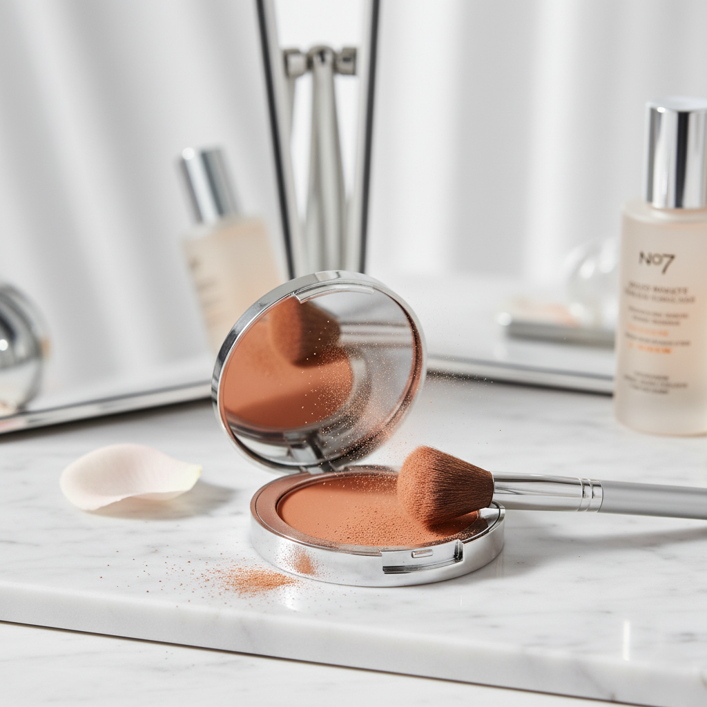 No7 Matte Powder Blush in Honey loose powder with soft matte finish.