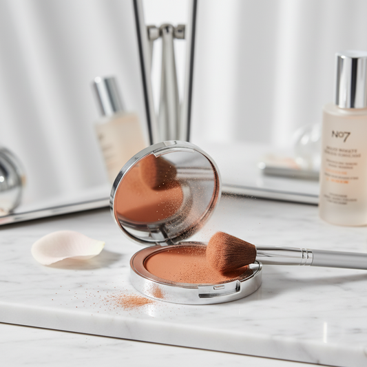 No7 Matte Powder Blush in Honey loose powder with soft matte finish.