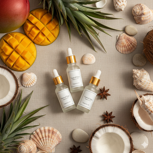 &J Fragrance Oil Tropical Set — tropical candle and soap making fragrance oils with mango, coconut, and ocean breeze scents, available at GlowNovaBeauty.