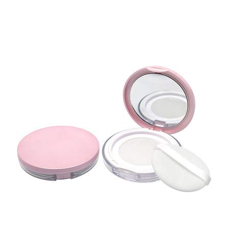 Empty Plastic Loose Powder Compact Container with Velvet Powder puff Mirror and Elasticated Net Sifter,Empty Reusable Powder box, 5g Portable DIY Makeup Powder case