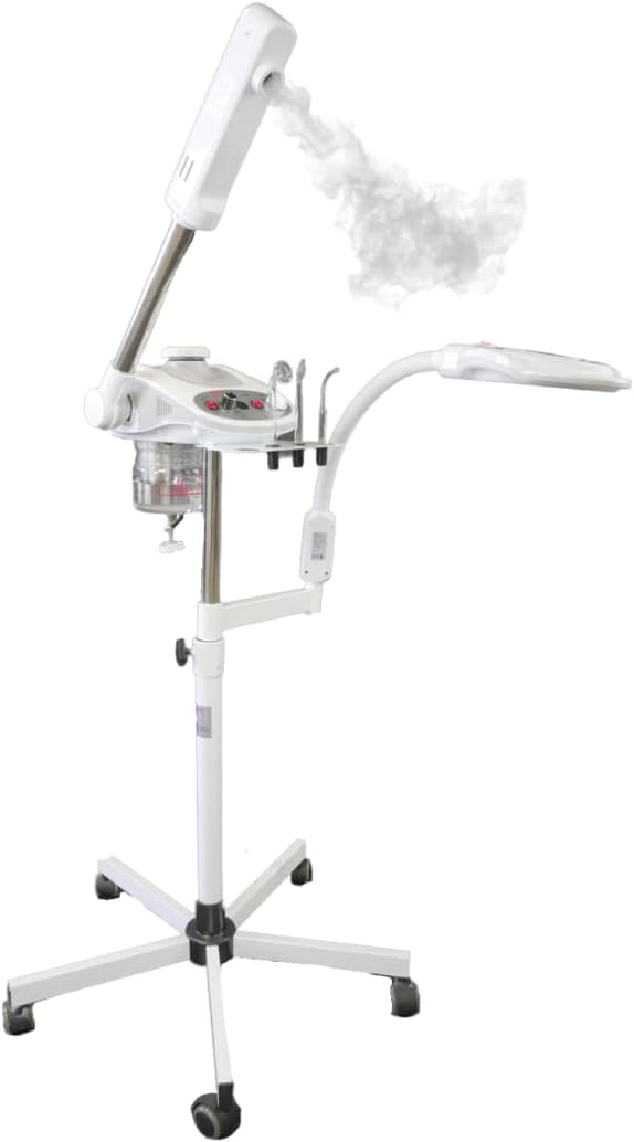 OMWAH 3 in 1 Aromatherapy Facial Steamer with 5X LED Magnifying Lamp Glass High-Frequency Esthetician Spa Equipment