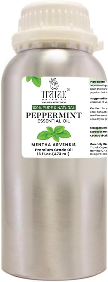 Peppermint Essential Oil - 100% Pure and Natural Oil with Premium Dropper - Undiluted Essential Oil for Aromatherapy, Diffuser, Hair Care, Skin Massage and DIY's - Huge 16 Oz