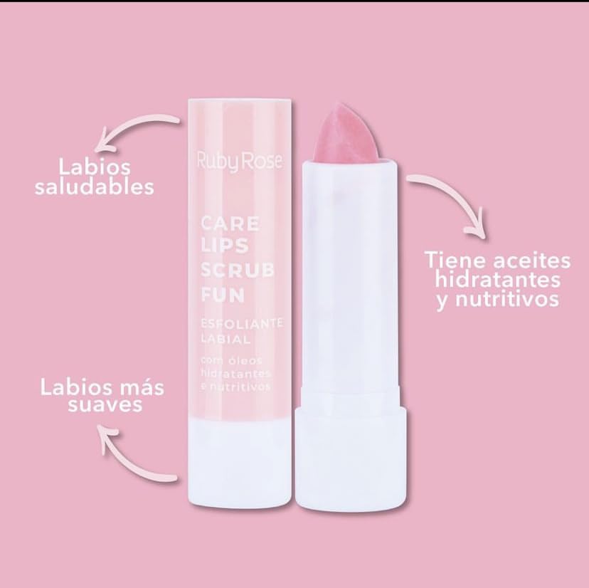 RUBY ROSE COSMETICS - EXFOLIANTE LABIAL CARE LIPS FUN STRAWBERRY LOVE, exfoliante labial en barra, tiene aceites hidratantes y nutritivos!!