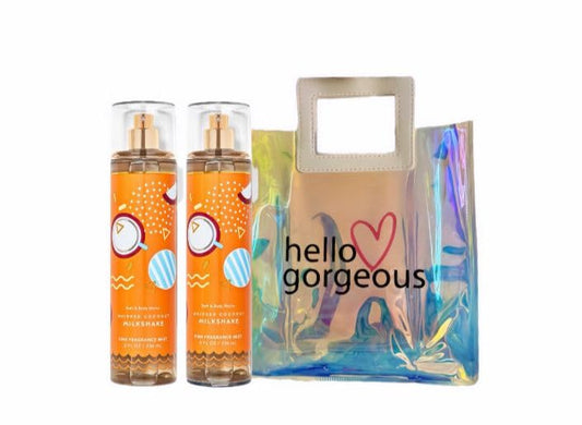 White Barn - Bath and Body Works - Gift Set 2 Piece Bundle - with Gift Bag HELLO GORGEOUS (Whipped Coconut Milkshake)
