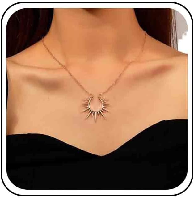 Vintage Sunburst Pendent Necklace Hollow Sunburst Necklace Moonstone Gold Sun Choker Necklace Open Sunburst Necklace Jewelry for Women (Gold)