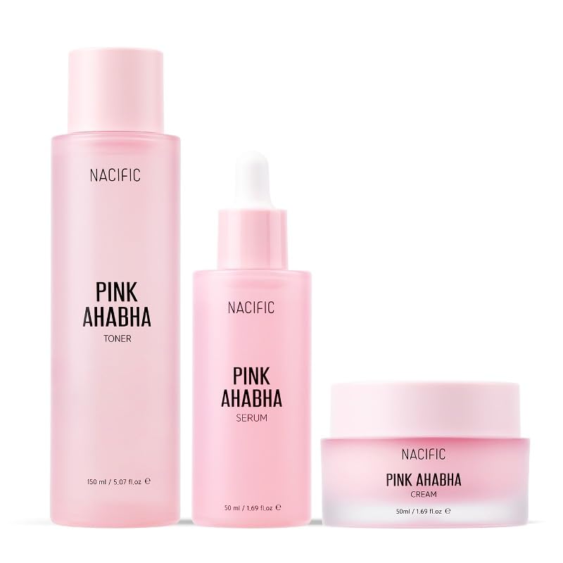 NACIFIC Pink Aha Bha Triple Set (Toner 150ml, Serum 50ml, Cream 50ml) AHA, BHA, Watermelon extract, Glow, Moisturizing, Hyaluronic Acid
