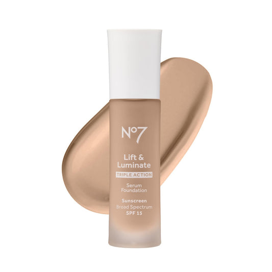 No7 Lift & Luminate Triple Action Serum Foundation - Liquid Foundation Makeup with SPF 15 for a Dewy, Glowy Base - Radiant Serum Foundation for Mature Skin - Cool Ivory (1 Fl Oz)