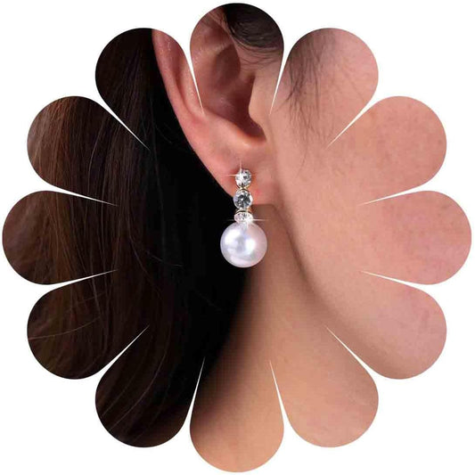 Vintage Rhinestone Pearl Drop Earrings Gold Pearl Dangle Earrings Crystal Stud Earrings Sparkly Cz Pearl Earrings Jewelry for Women