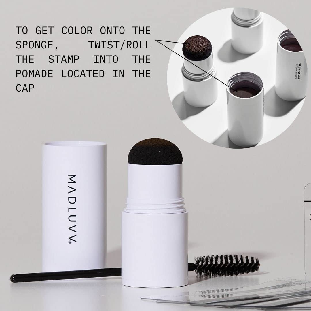 MADLUVV Brow Stamp Kit with Brow Stencils – Easy Eyebrow Shaper for Natural-Looking Brows – Popular Eyebrow Stencil Kit Used by Professionals – 9 Shapes, Spoolie, Travel Bag & Stamp (True Red)