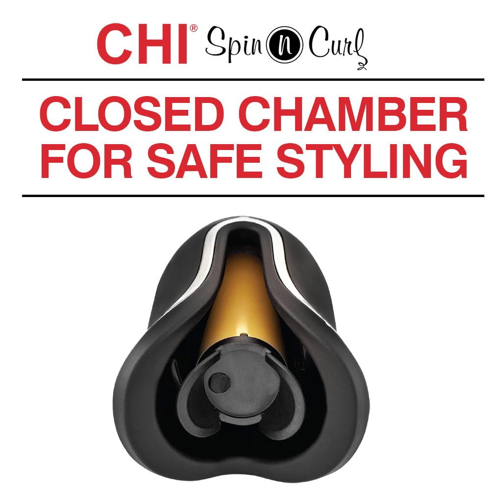 CHI Spin N Curl, Curling Iron For Healthy & Shiny Effortless Curls & Waves, Provides Preset Temperature Settings For Each Hair Texture, Onyx Black