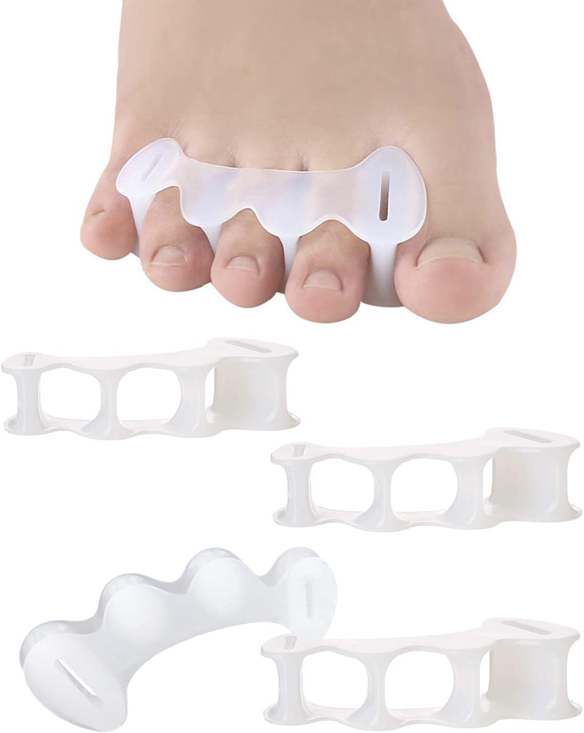 2Pairs Toe Separators Toe Spacers for Women Men to Correct Bunion, Relieve Feet Pain, Foot Alignment, Toe Straighteners for Hammertoes, Plantar Fasciitis (S, Women Shoe Size: 5-9, Men: 6-7)