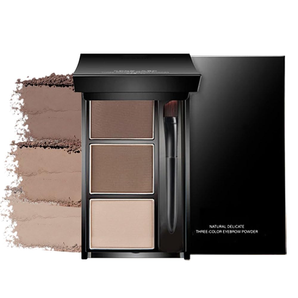 Eyebrow Powder Dark Light Brown Kit,Eye Brow Powder for Women with Brow Brush,Long-Lasting Waterproof Three Colors Brow Filler Get Full Defined Natural Brows,Eyebrow Powder Makeup