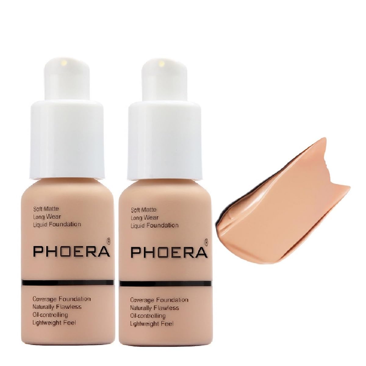 2 Pack PHOERA Foundation,Full Coverage Foundation, Concealer Foundation Full Coverage Flawless New 30ml PHOERA 24HR Matte Oil Control Concealer。(103 Warm peach）