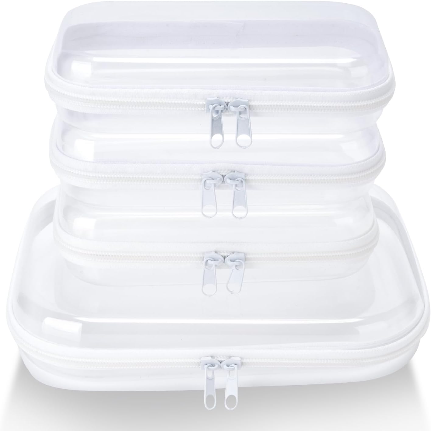 4 pcs Clear Zipper Pouches,Hard Shell Zipper Case, Toiletry Bag for Travel, CLear Diaper Bag, Toiletry Pouch, Travel Organizer, Clear Cosmetic Bag,Toy Storage Bins (M+3S)