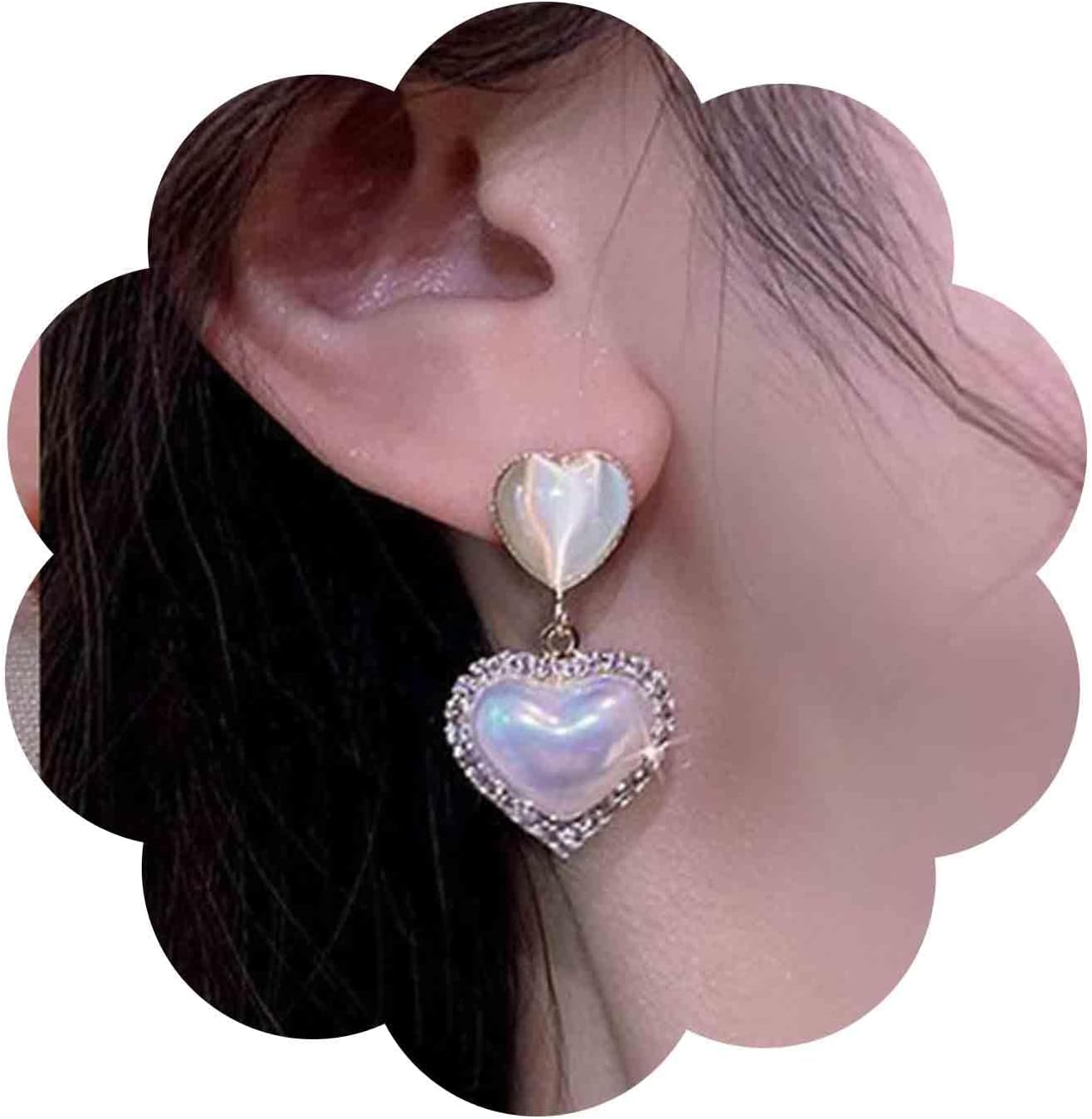 Vintage Rhinestone Heart Drop Earrings Opal Heart Stud Earrings Moonstone Heart Earrings Gold Crystal Heart Dangle Earrings Jewelry for Women