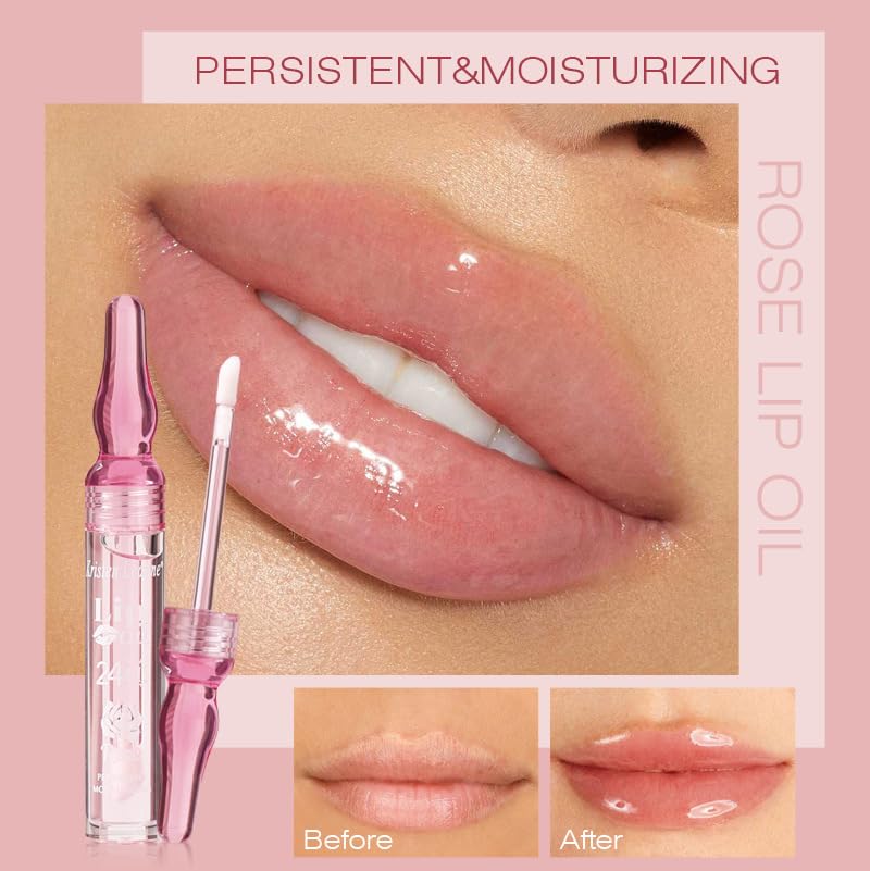 Rose Lip Oil Moisturizing Nourishing Repair Lips Reduce Fine Lines Relieve Dryness Long-Lasting Daily Use Lip Care